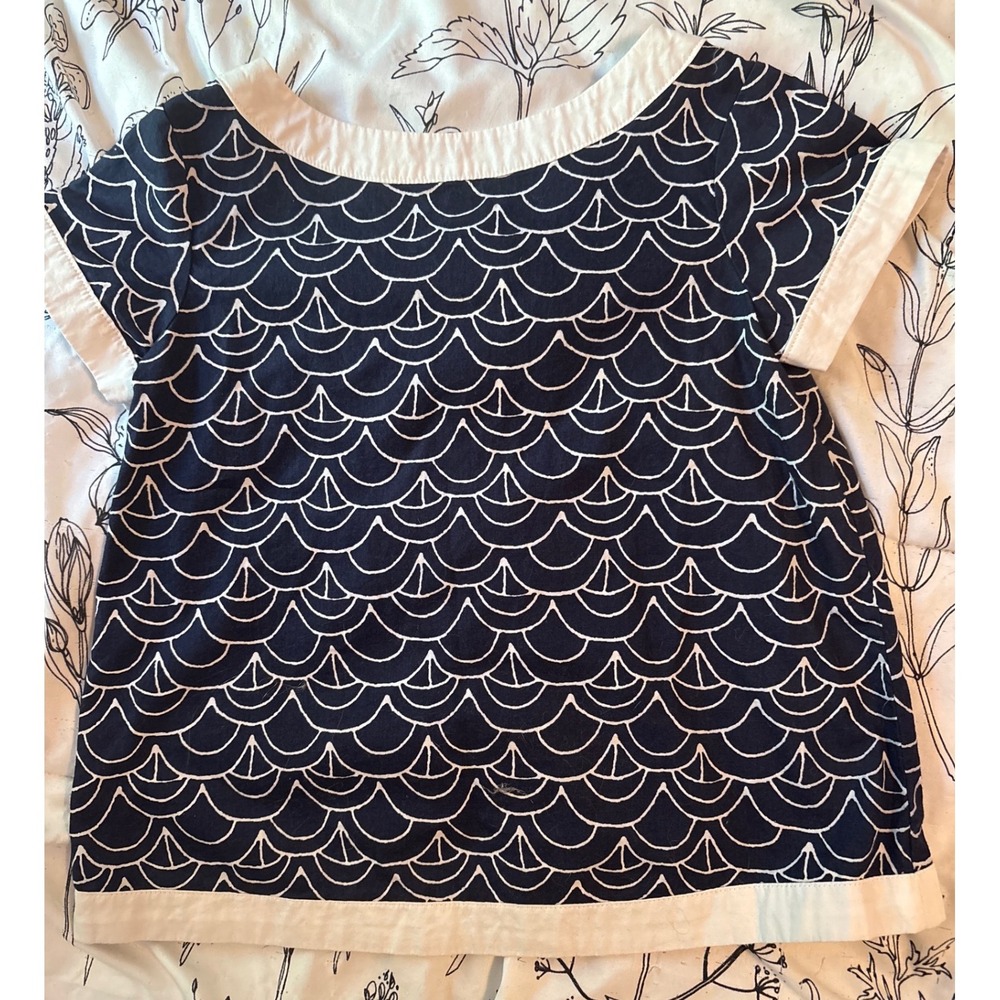 Janie and Jack Girl's Navy Geo Sailboat Bow Back Short Sleeve Top, Size 6